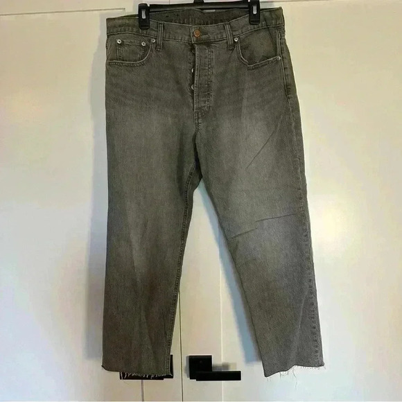 GAP Cheeky Straight High Rise Gray Button Fly Jeans 33 16 short fray raw hem - Picture 6 of 14
